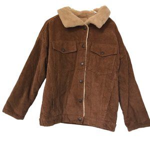 Brown Soft Sherpa Lined Corduroy Snap Jacket